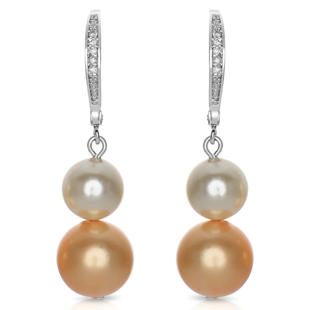 Genevive Silver Pearl and CZ Earrings.